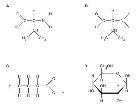 Four chemical structure diagrams of different molecules